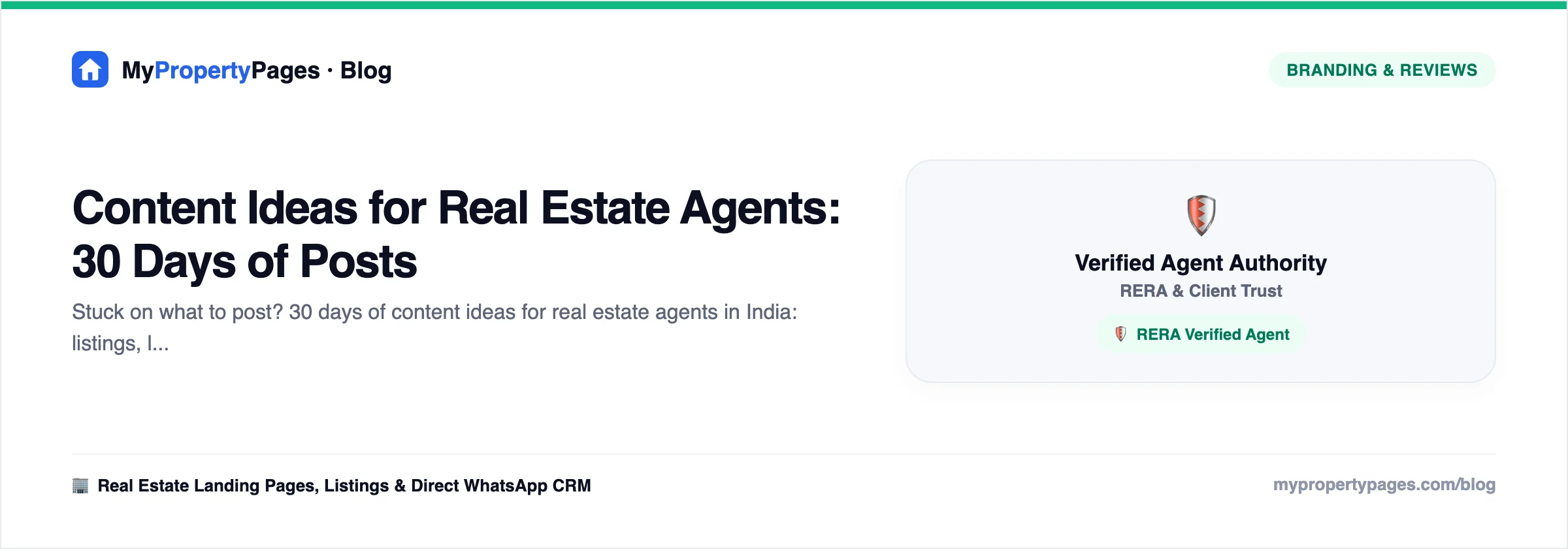 Content Ideas for Real Estate Agents: 30 Days of Posts — agent branding and online reviews guide