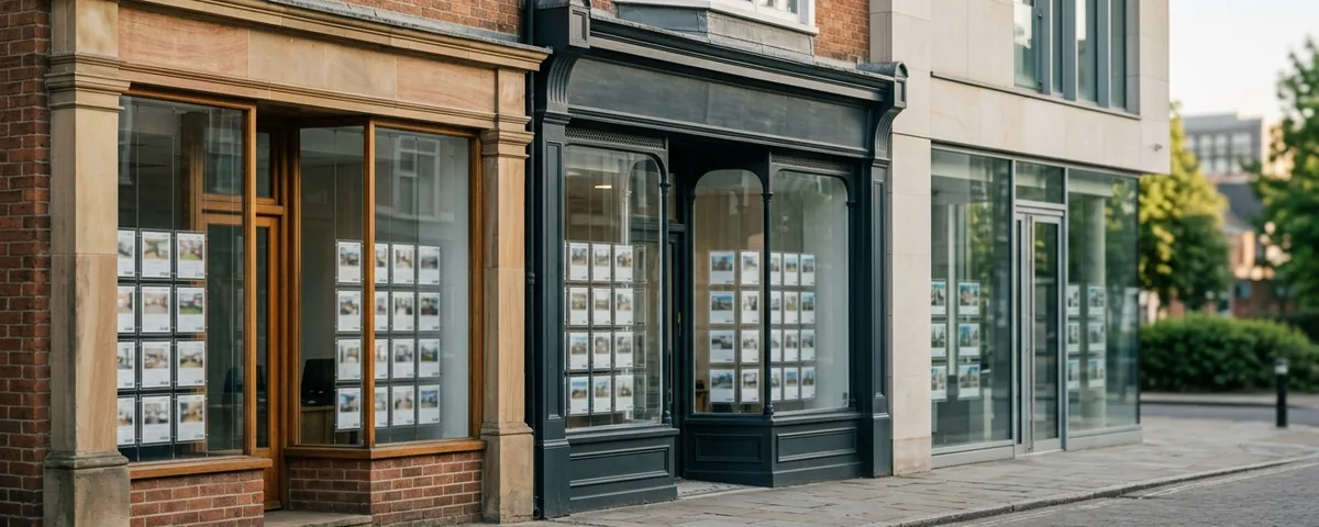 Estate agent window displays from several countries, showing how property is marketed differently in each market.