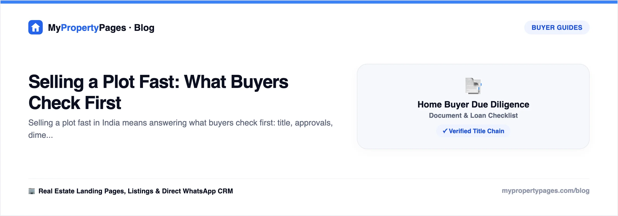 Selling a Plot Fast: What Buyers Check First — property seller guide with practical steps and checklists