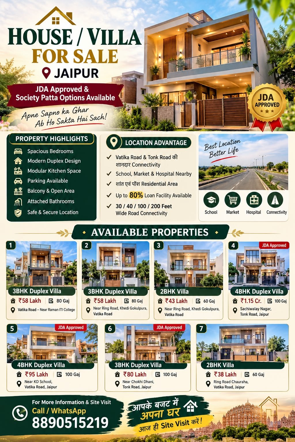 2 BHK House / Villa for Sale, Chokhi dhani vatika road jaipur, Shyosinghpura at Kallawala