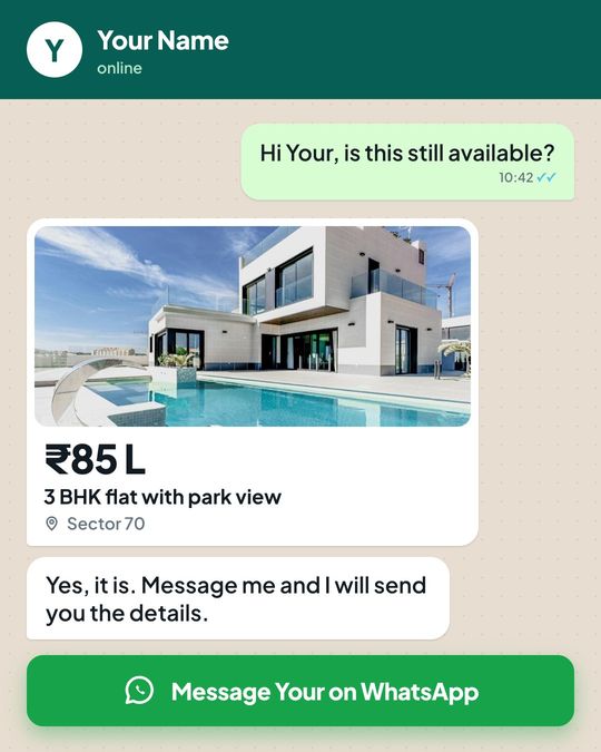 A banner styled as a WhatsApp chat with the agent