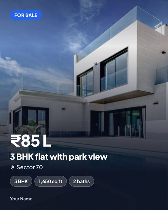 A property banner with the photo, the price and the place