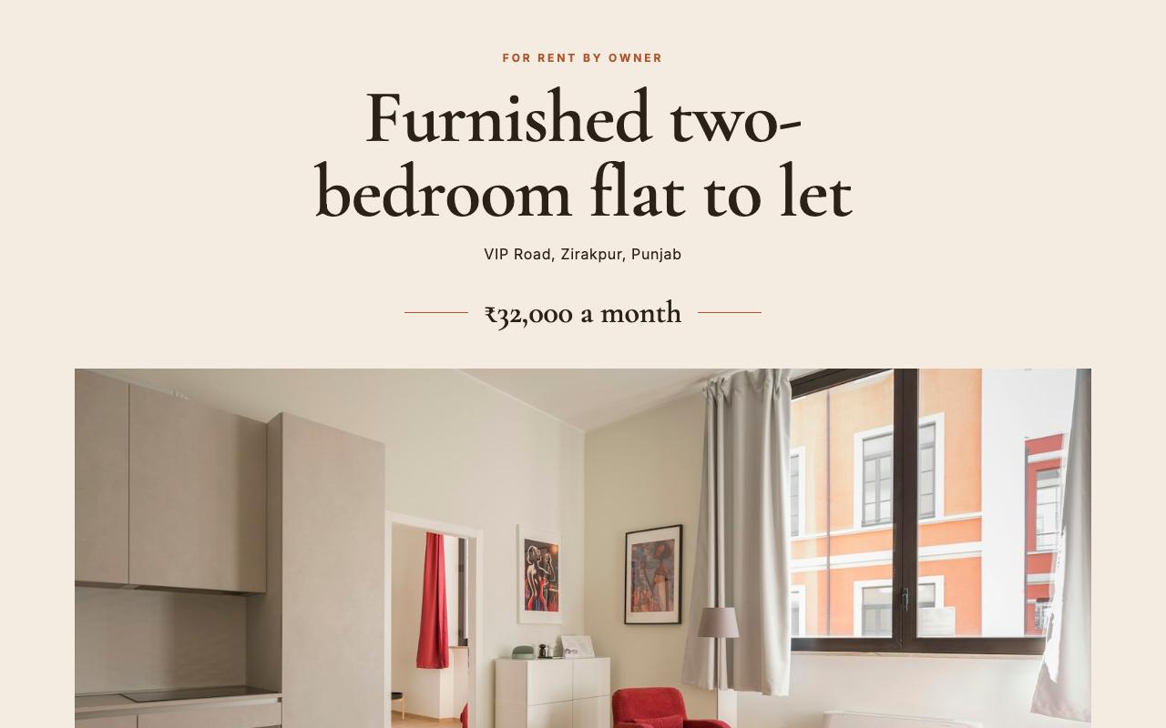 Brochure template: Laid out like a printed brochure: numbered sections, a wide photograph, warm paper tones. For buyers who read.