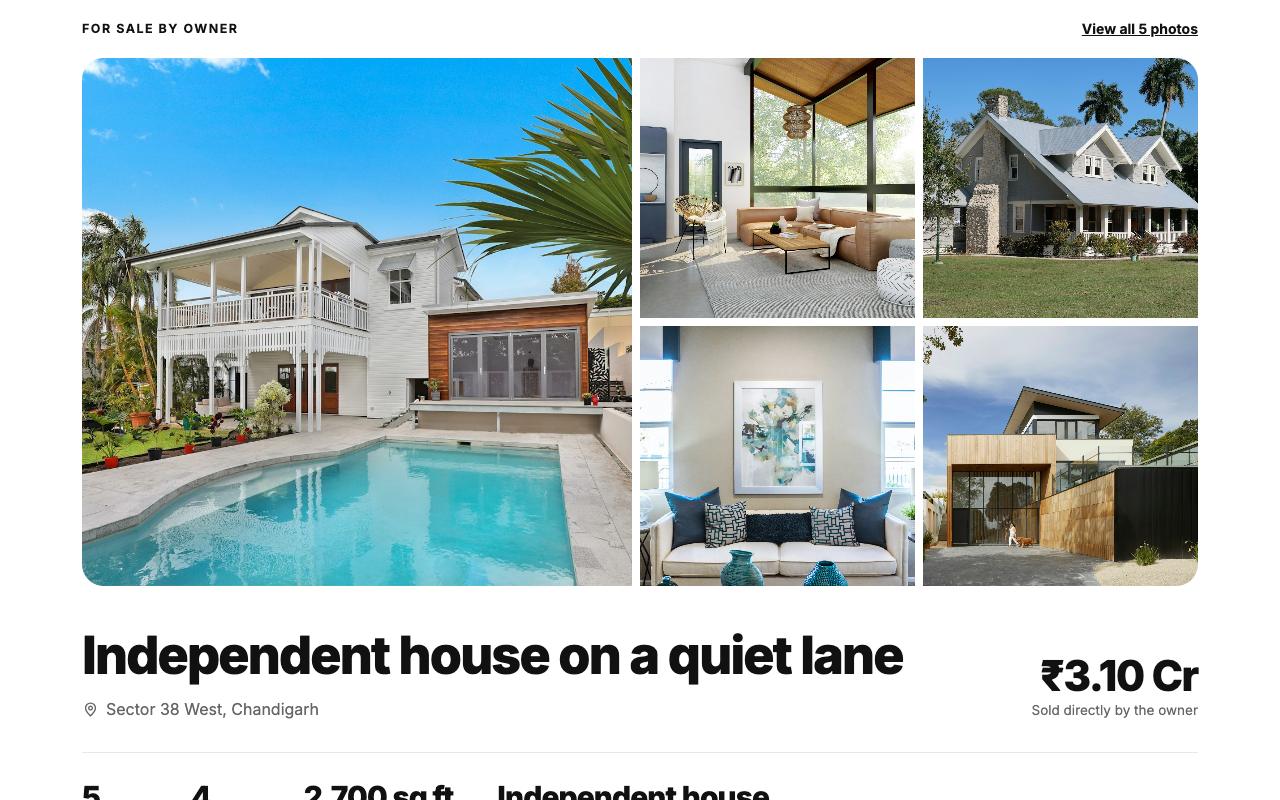 Gallery template: The photographs first, as a collage, on plain white. For a home whose pictures do the selling.